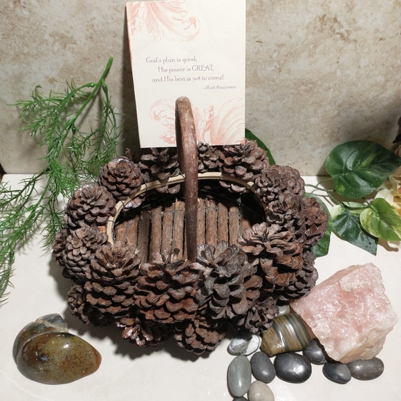 Cottagecore Pinecone Twig Basket Handmade Forest Woodlands Natural Vintage Brown - Picture 1 of 8